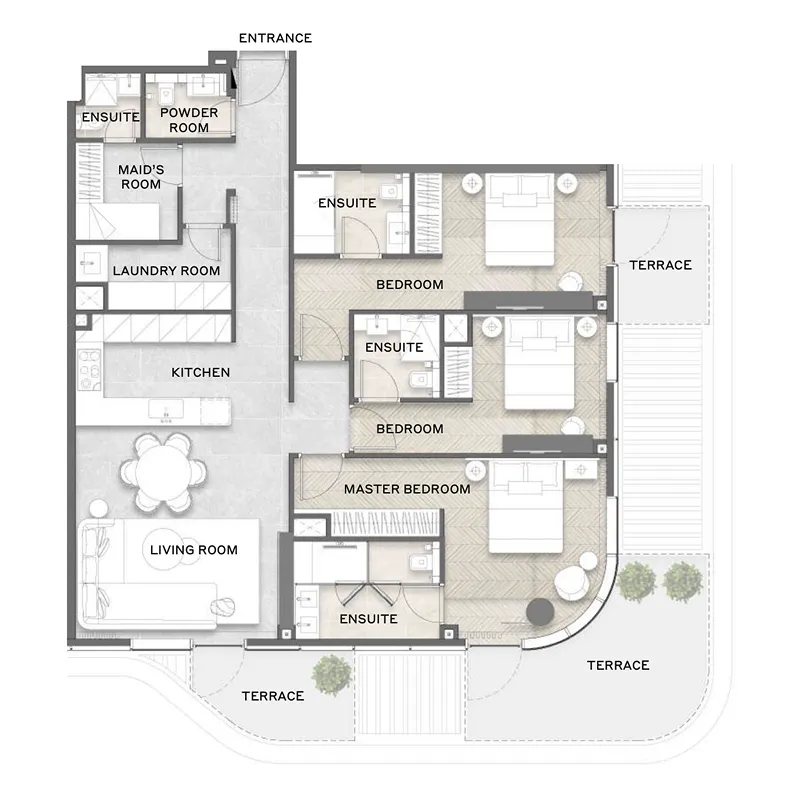 Avida Residences 3 bed floor plan, 1,698 sqft