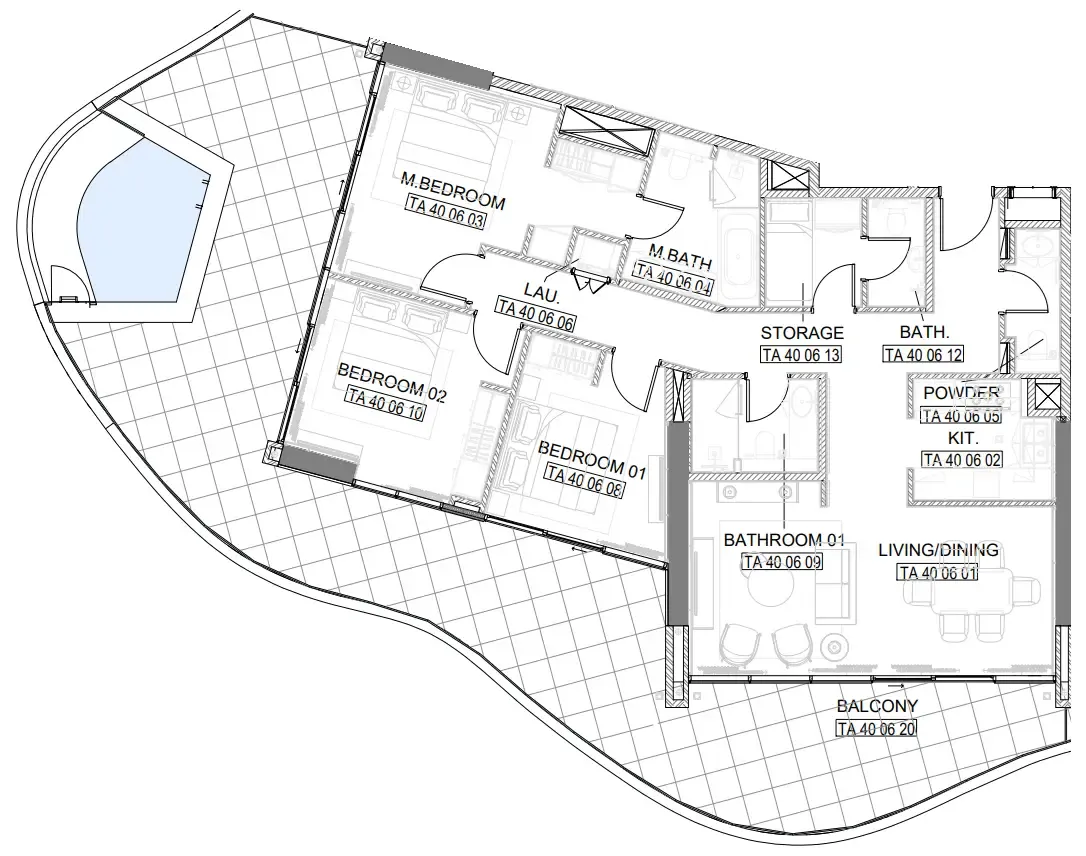Laguna Residence 3 bed floor plan, 2,228 sqft