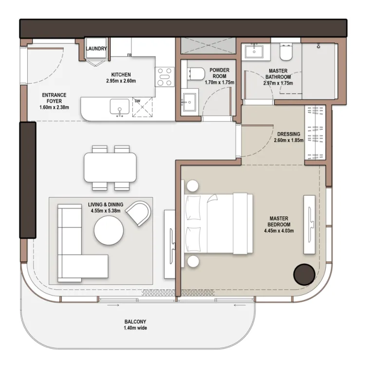 The Edit at d3 1 bed floor plan, 940 sqft