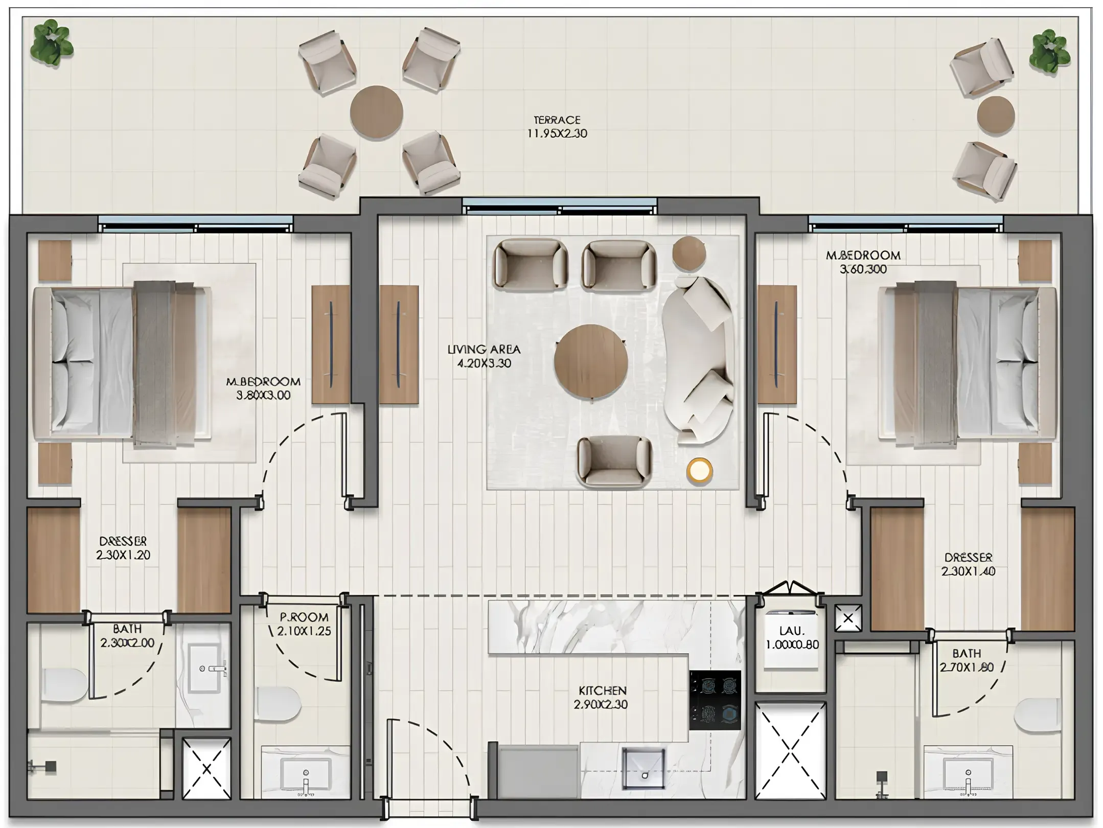 Evelyn on the Park 2 bed floor plan, 1,182 – 1,185 sqft