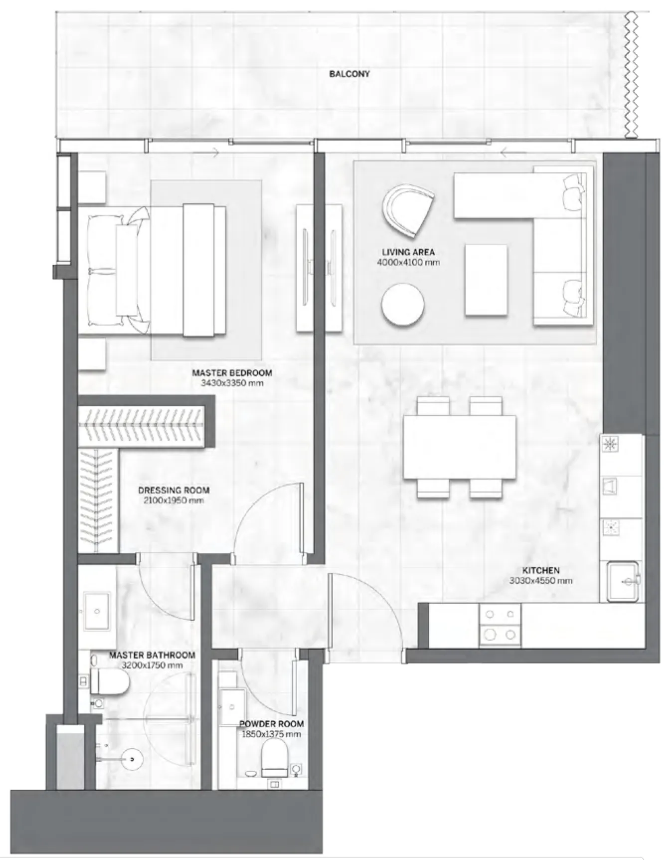 Trump International Hotel and Tower 1 bed floor plan, 883 sqft
