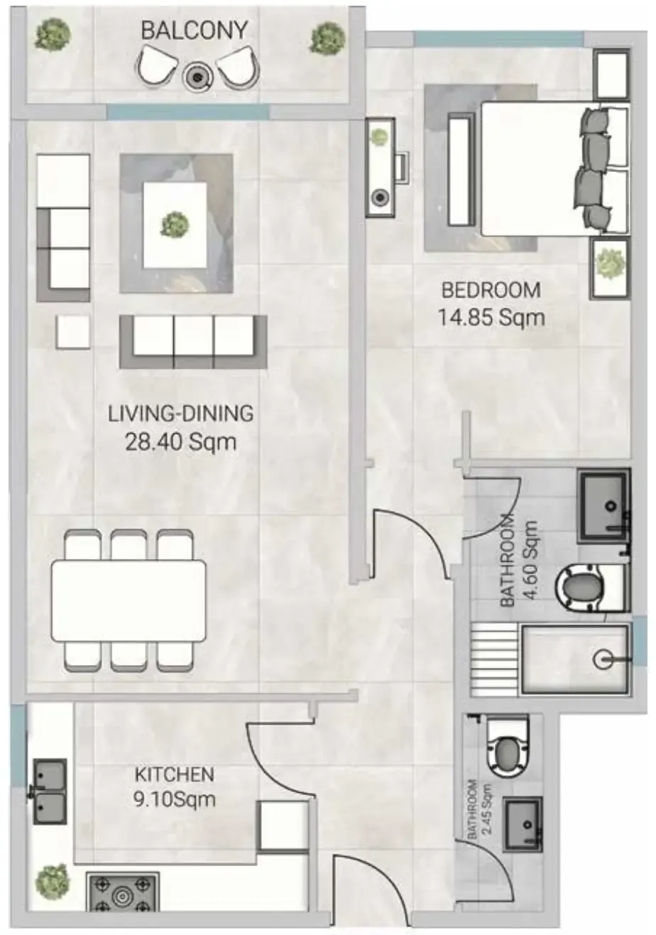 Al Ameera Village 5 1 bed floor plan, 1,152 sqft