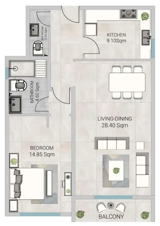 Al Ameera Village 5 1 bed floor plan, 1,152 sqft