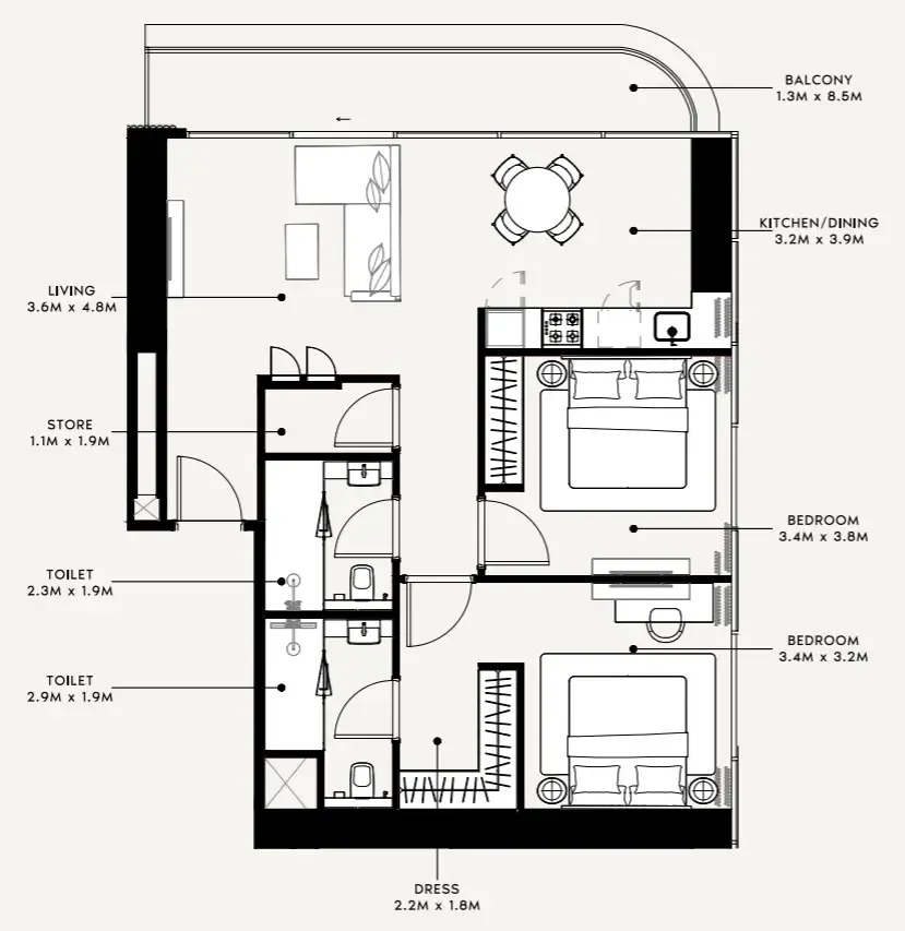 Azizi Milan Studio floor plan, 329 sqft