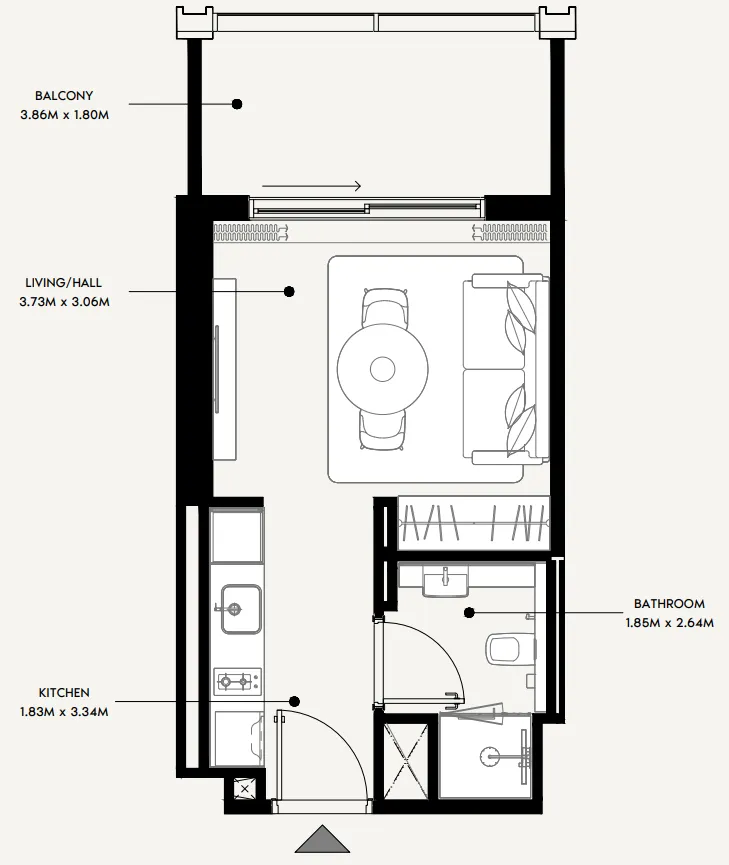 Azizi Venice Studio floor plan, 354 sqft