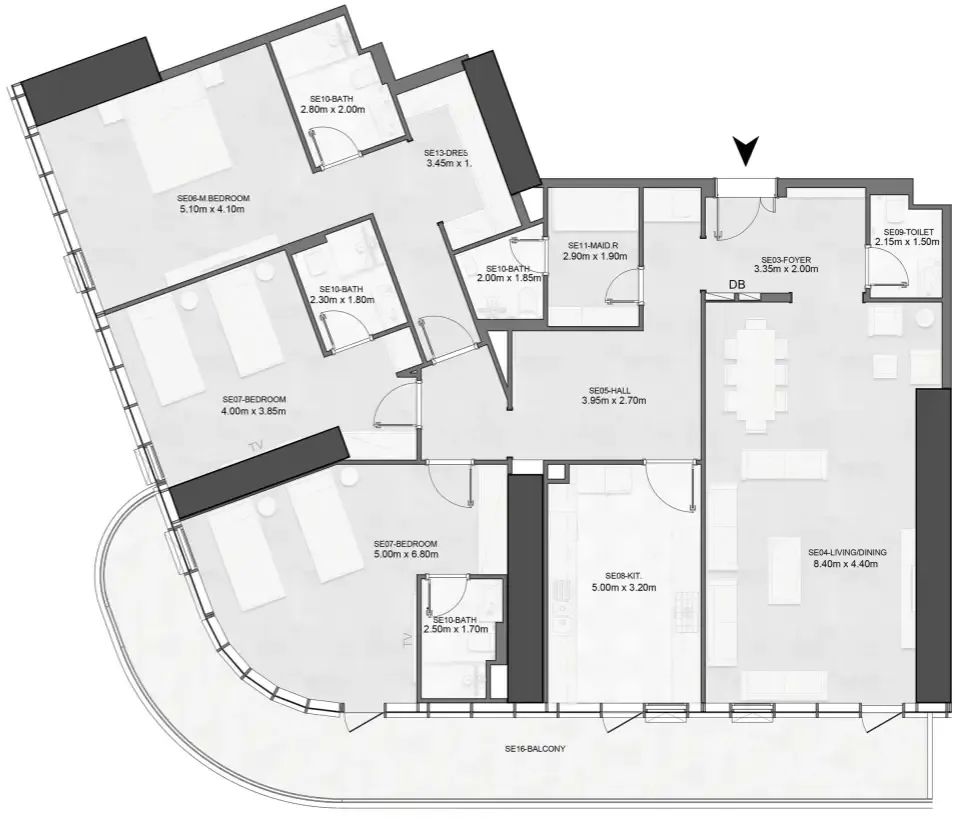 Joud Tower 3 bed floor plan, 2,688 – 2,690 sqft