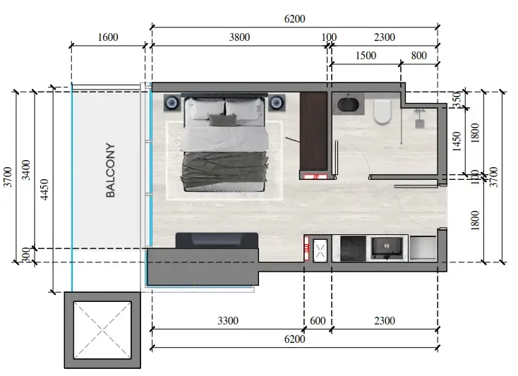 Auresta Tower Studio floor plan, 343 sqft