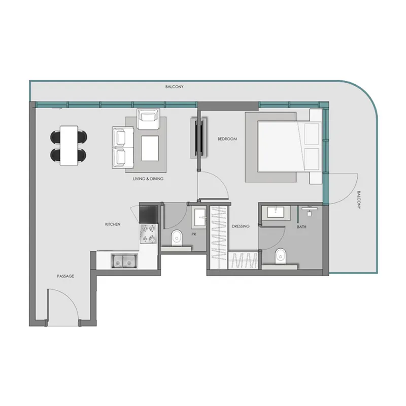 Samana Hills South 3 1 bed floor plan, 786 – 787 sqft
