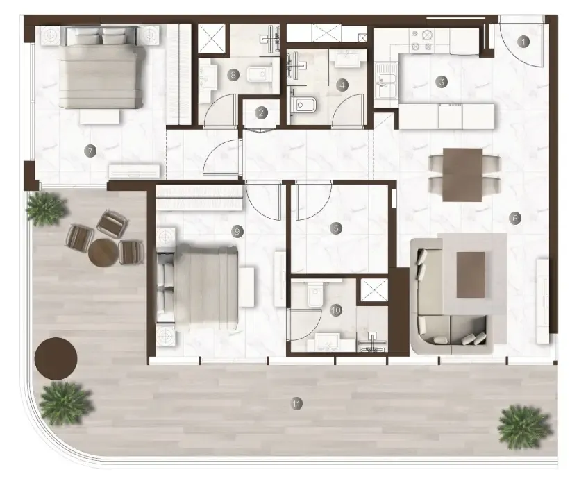 Onda by Kasco 2 bed floor plan, 929 sqft