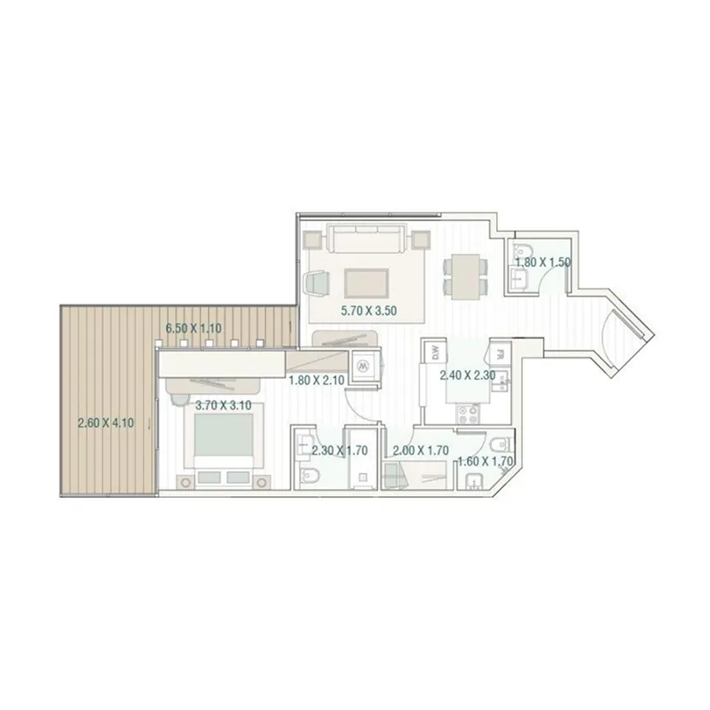 Bab Al Qasr Beach Resort Residence 77 1 bed floor plan, 875 sqft