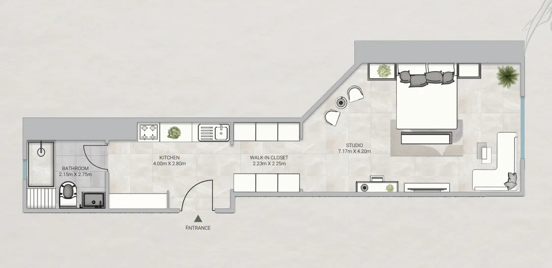 Sky Gardens Tower Studio floor plan, 773 sqft