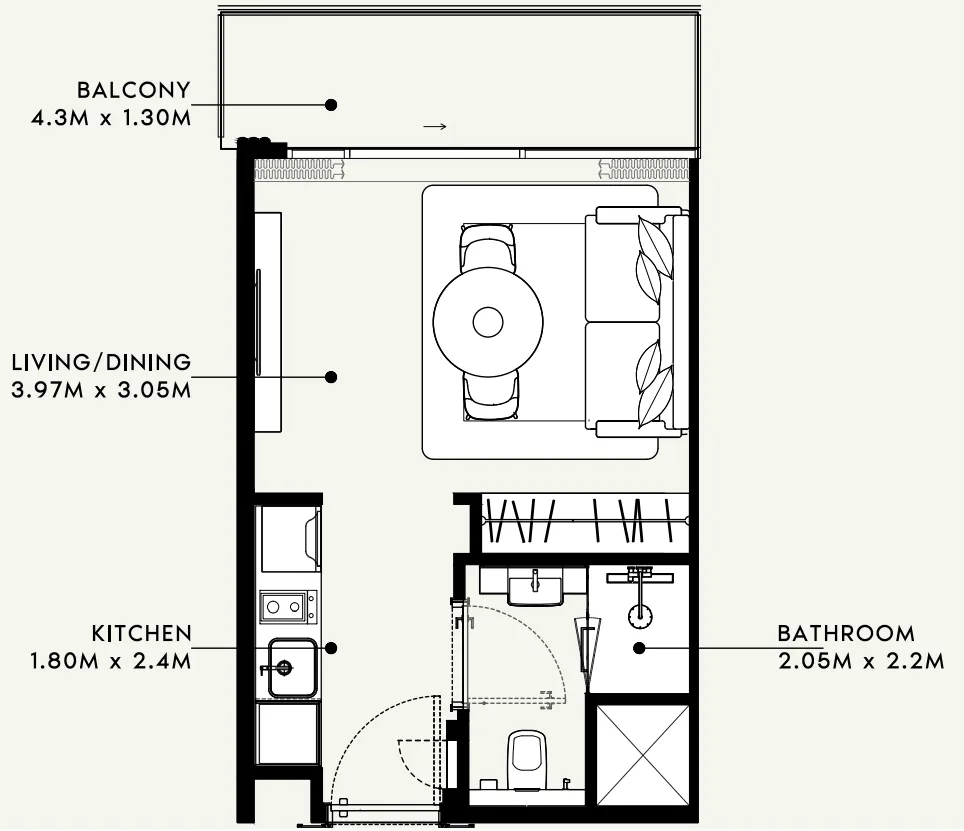 Azizi Milan Studio floor plan, 321 – 359 sqft