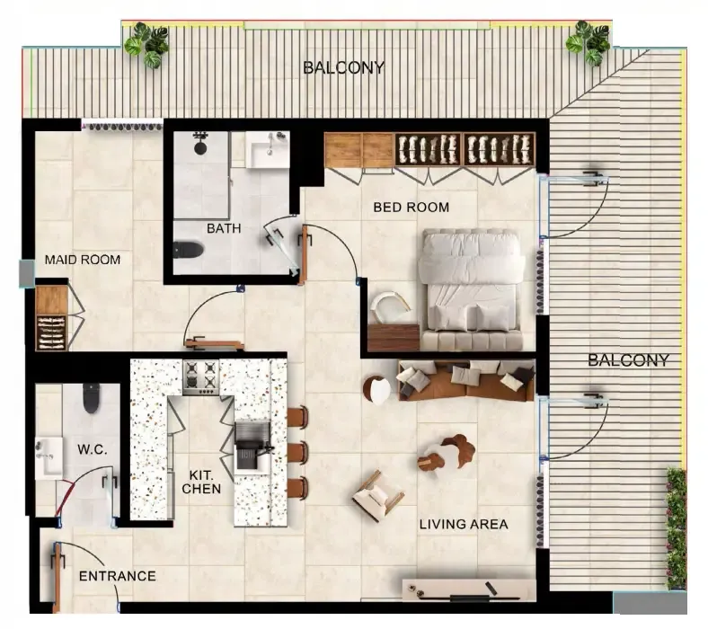 Kingdom Gate 1 bed floor plan, 1,099 sqft