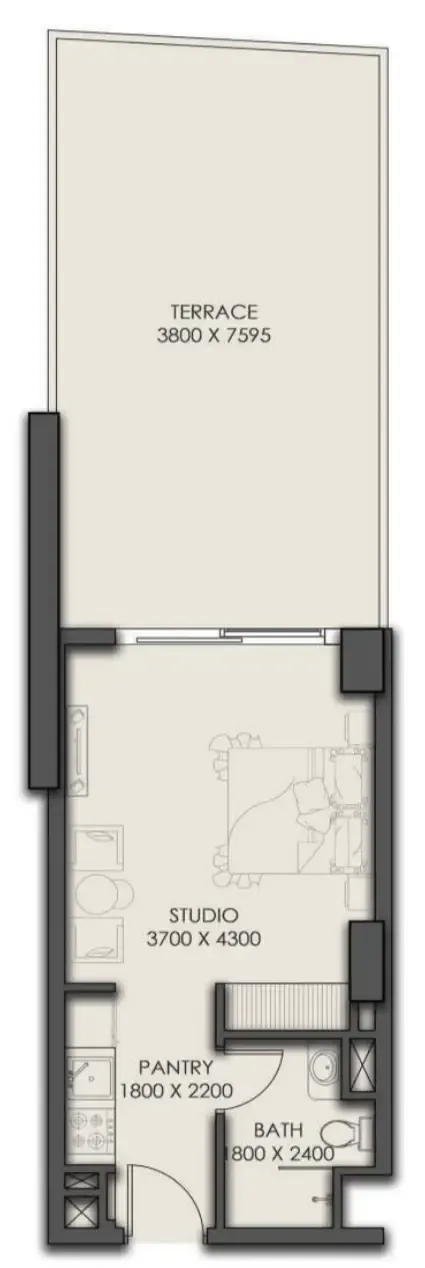 Park Residency Studio floor plan, 629 sqft