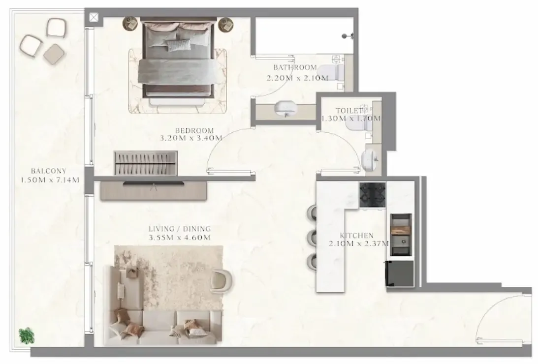 Aum 99 Residences 1 bed floor plan, 546 sqft