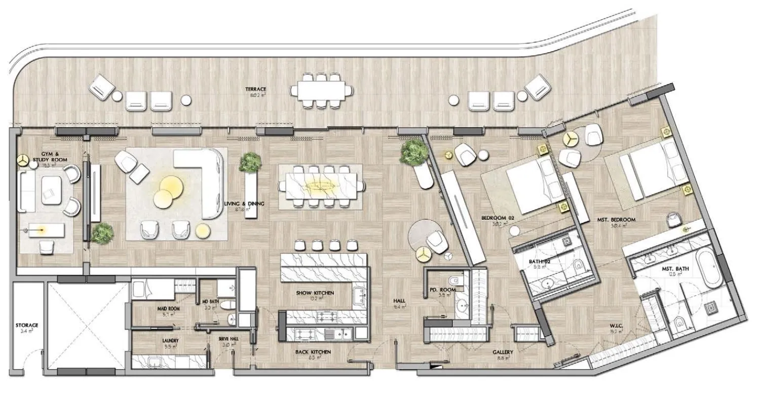 Sha Residence Emirates 2 bed floor plan, 5,375 sqft