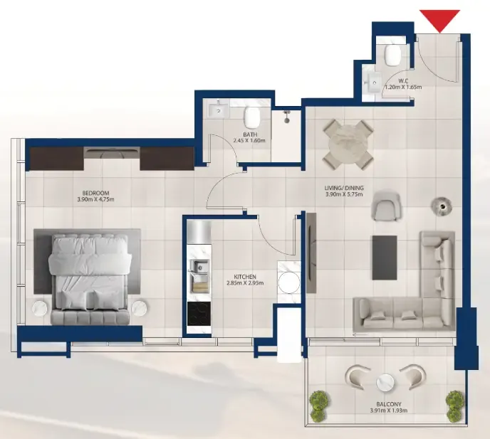 Al Vista 1 bed floor plan, 789 sqft