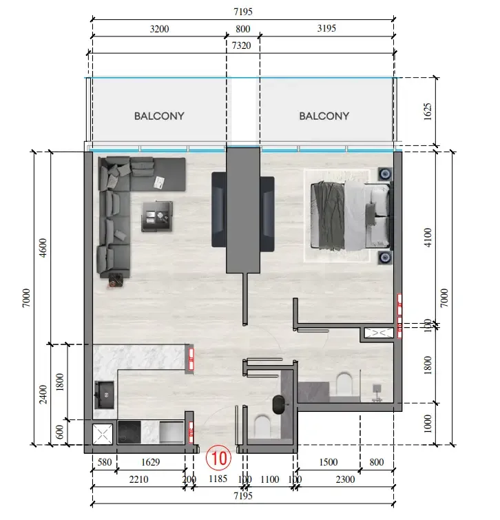 Auresta Tower 1 bed floor plan, 671 sqft