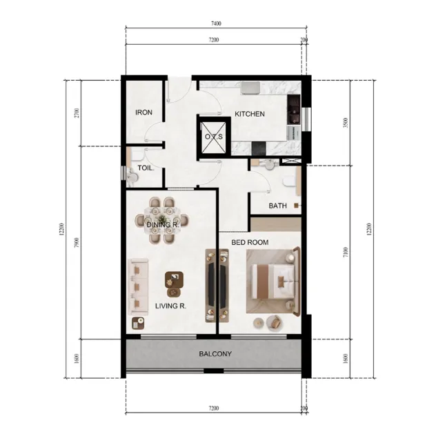 Lily Tower 1 bed floor plan, 922 sqft
