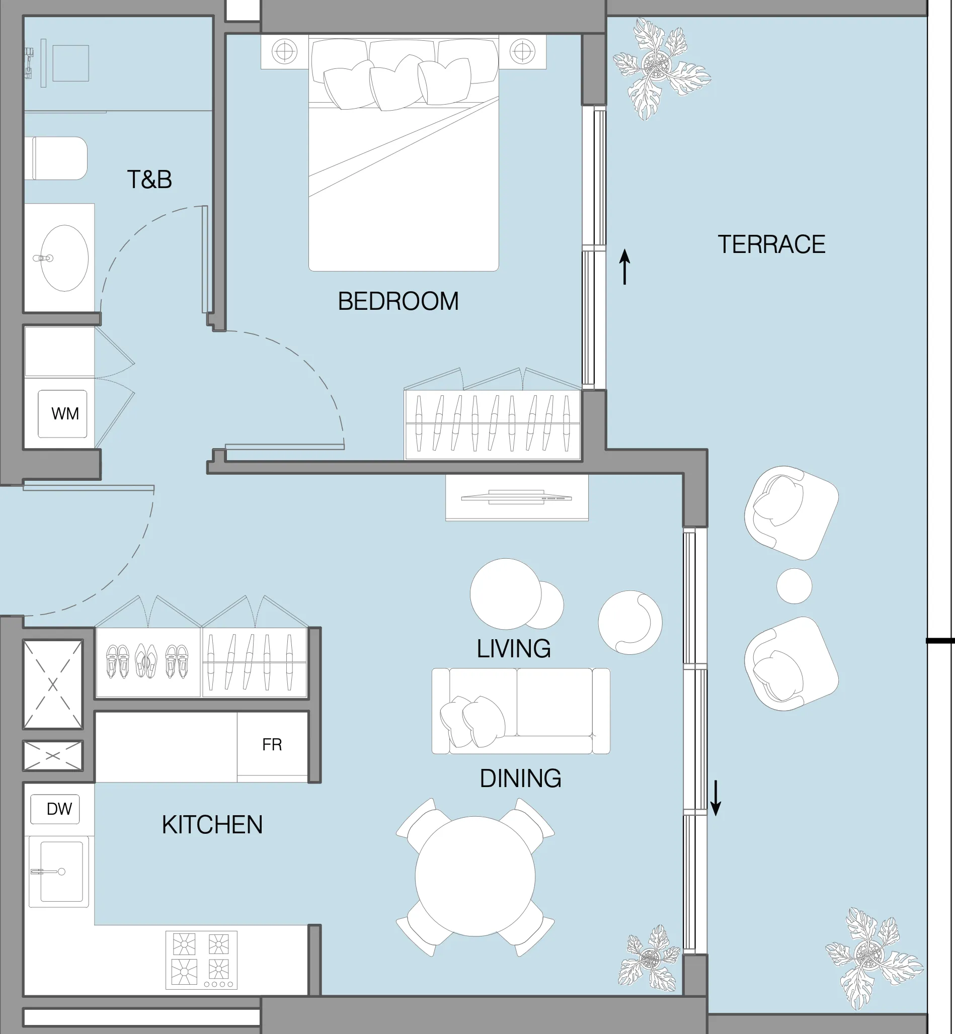 LUM1NAR 1 bed floor plan, 712 sqft