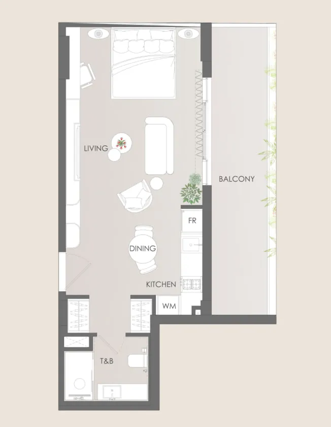 Cavara Circle Studio floor plan, 443 – 542 sqft