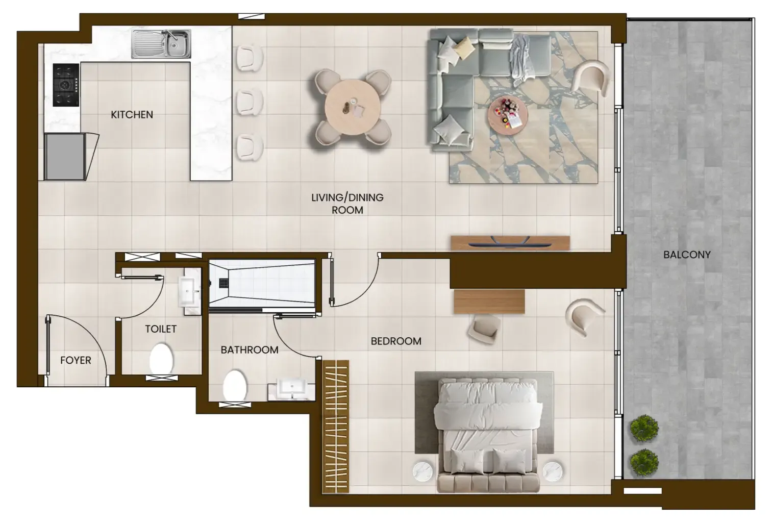Butterfly Towers 1 bed floor plan, 953 sqft
