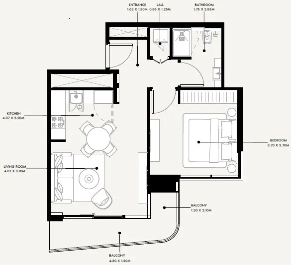Azizi Sakandar 1 bed floor plan, 650 sqft