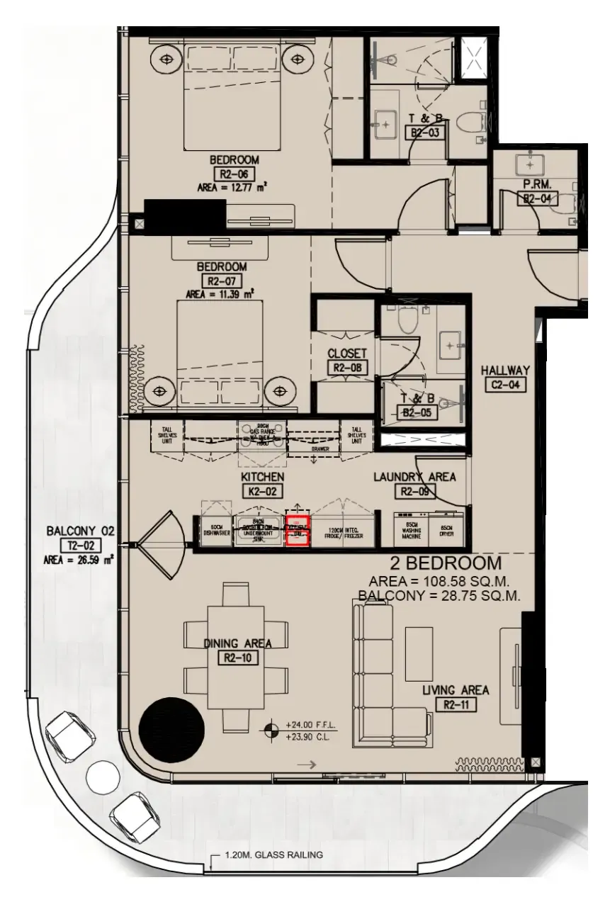 Azha Millennium Residences 2 bed floor plan, 1,478 sqft