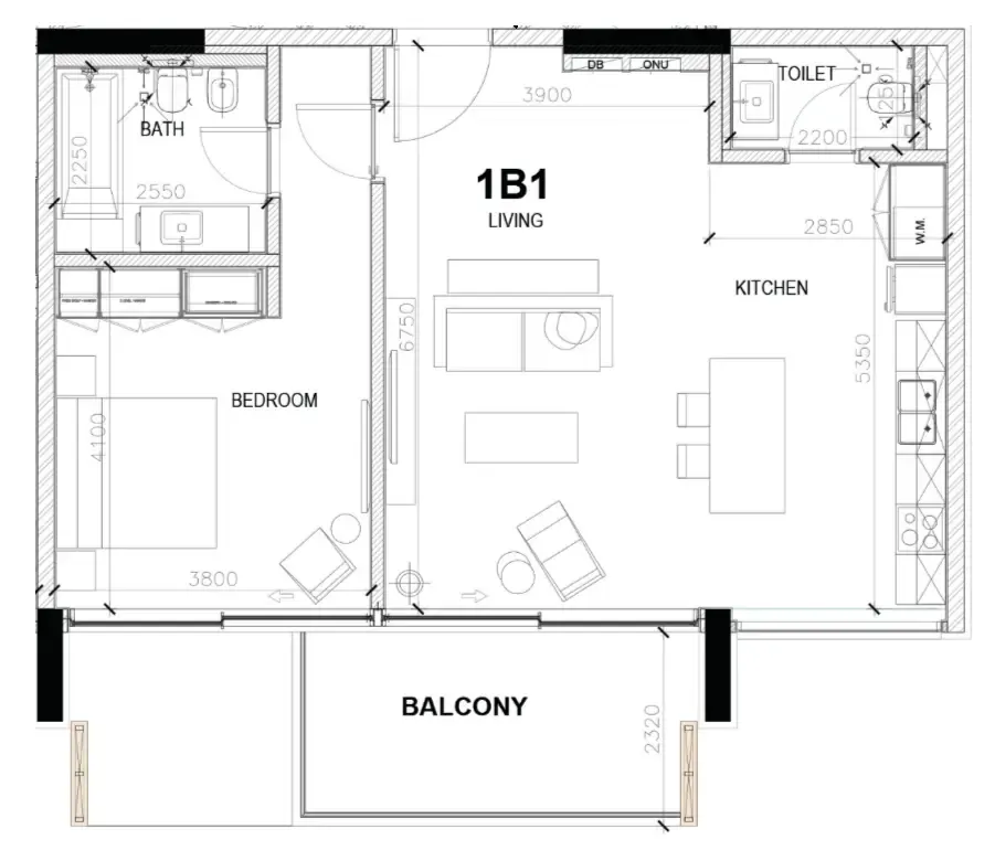 Sealine Residence 1 bed floor plan, 937 sqft