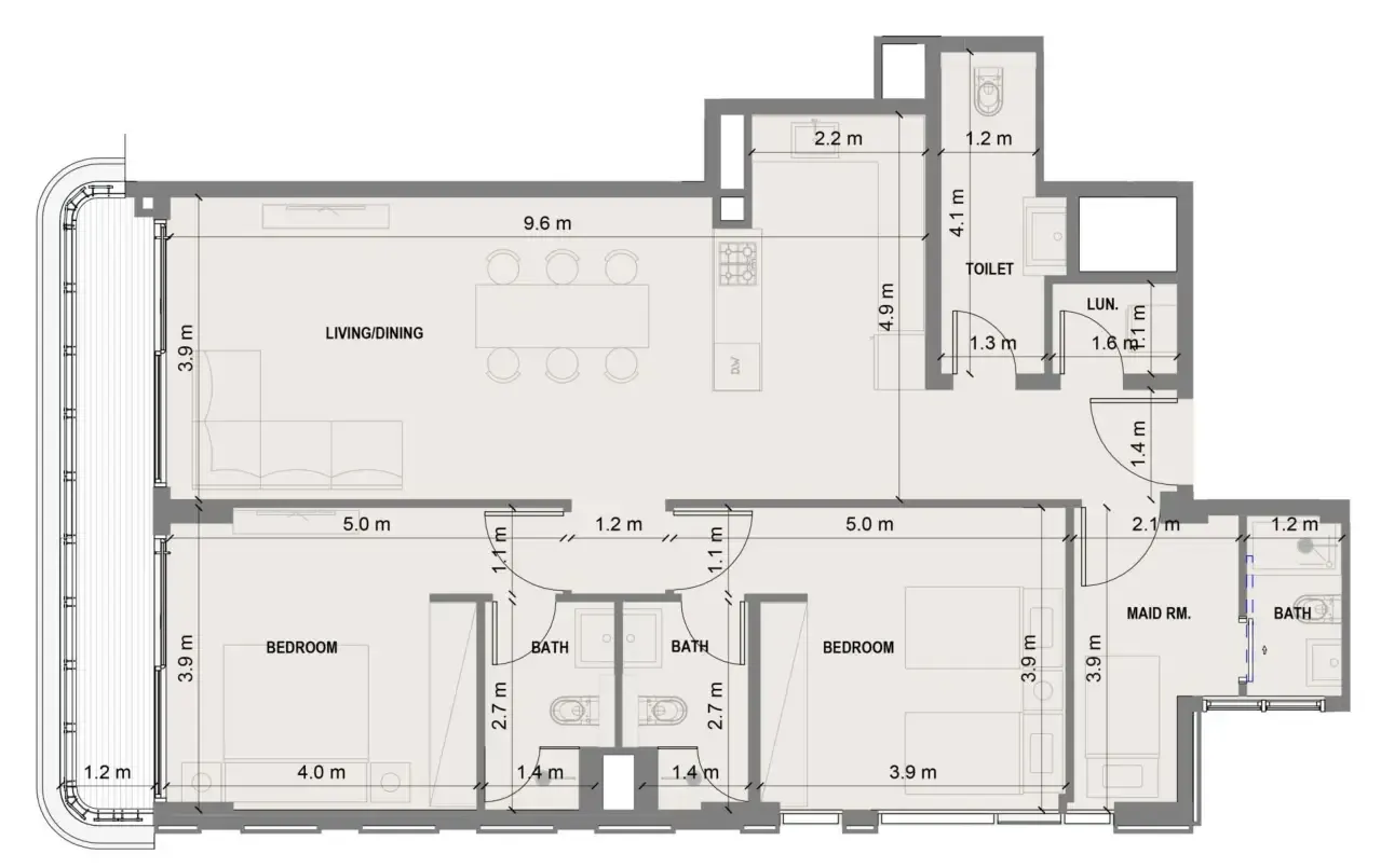 Blue Marina Residence 2 bed floor plan, 1,310 sqft