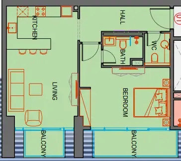 SkyGate Tower 1 bed floor plan, 805 sqft