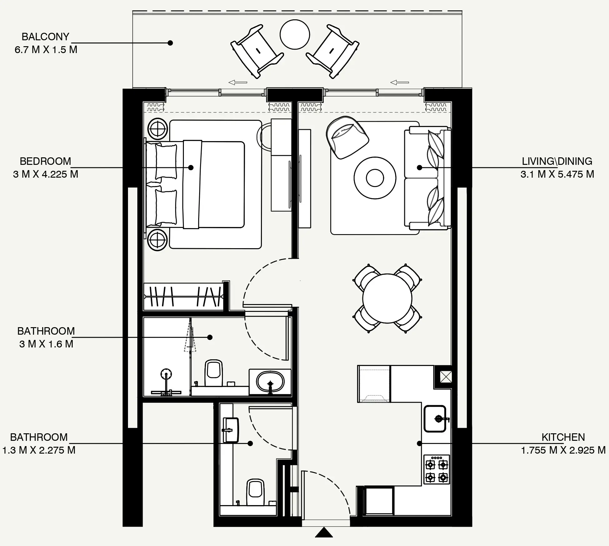 Azizi Venice 1 bed floor plan, 697 sqft