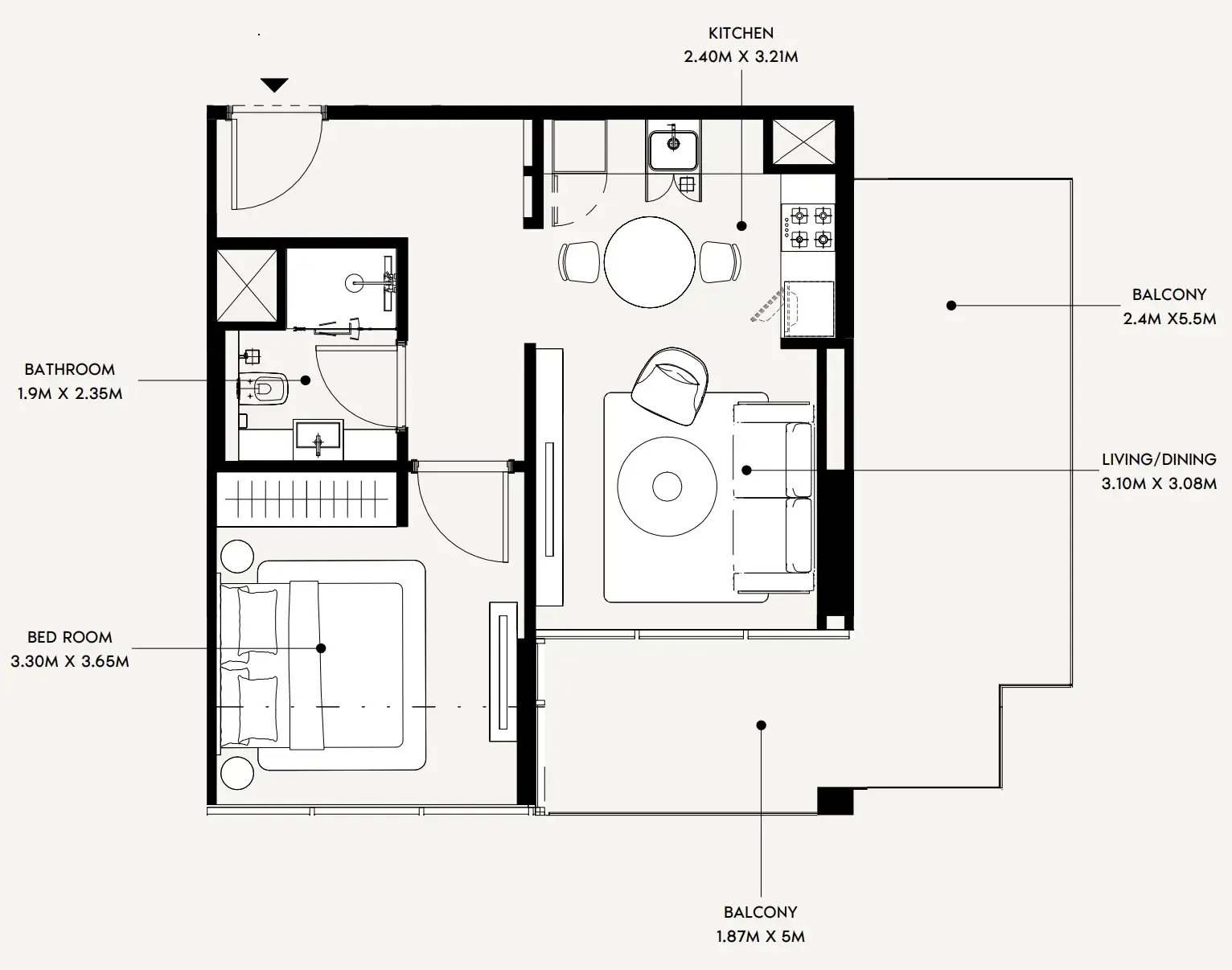 Creek Views 4 1 bed floor plan, 740 sqft