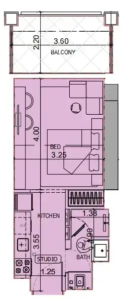 Binghatti Titania Studio floor plan, 375 – 376 sqft