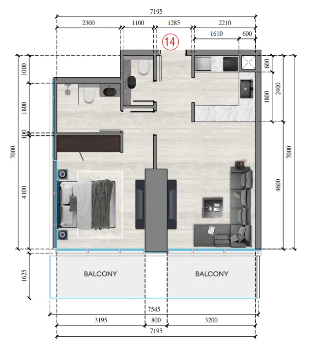 Auresta Tower 1 bed floor plan, 674 sqft