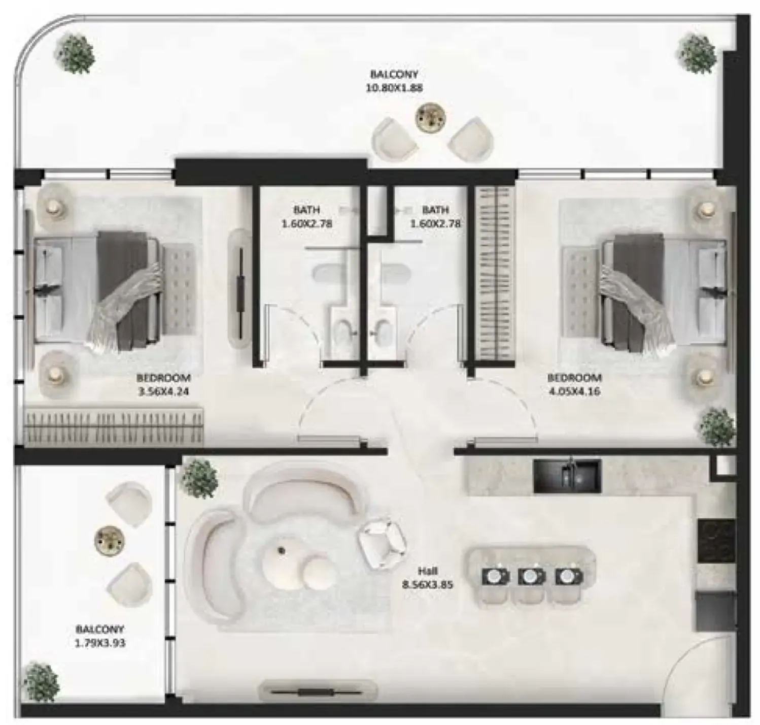 SquareX One 2 bed floor plan, 1,119 sqft