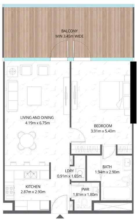 Aqua Arc 1 bed floor plan, 1,171 sqft