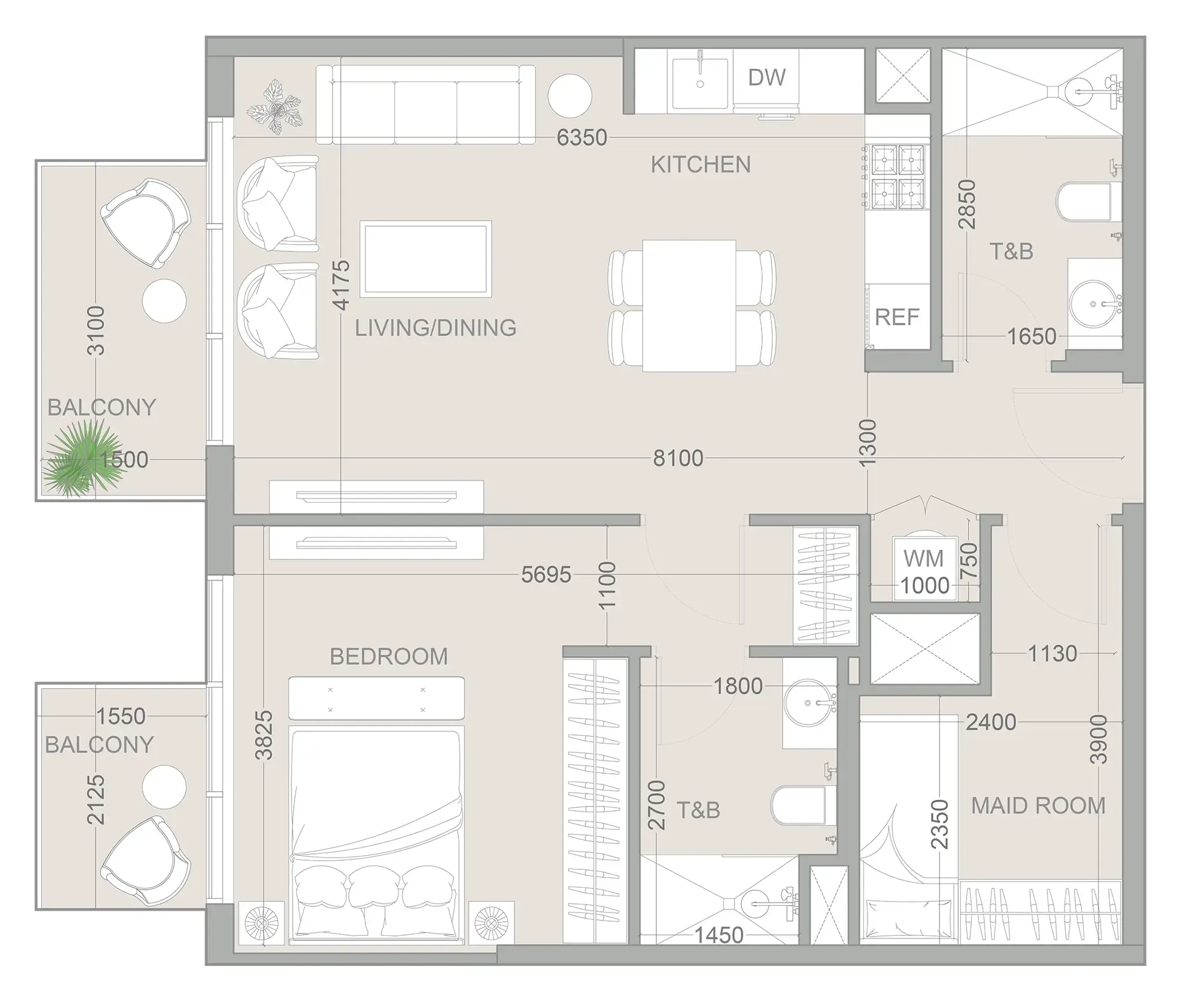 1WOOD Residence 2 1 bed floor plan, 830 sqft