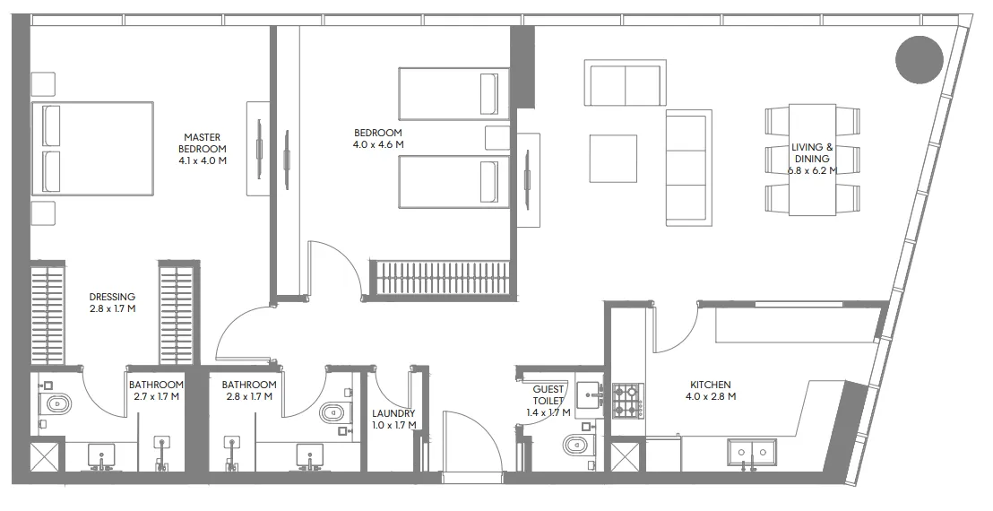 The Gate 3 and 4 2 bed floor plan, 1,308 sqft