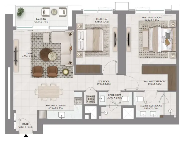 Lyvia By Palace 2 bed floor plan, 1,144 – 1,155 sqft
