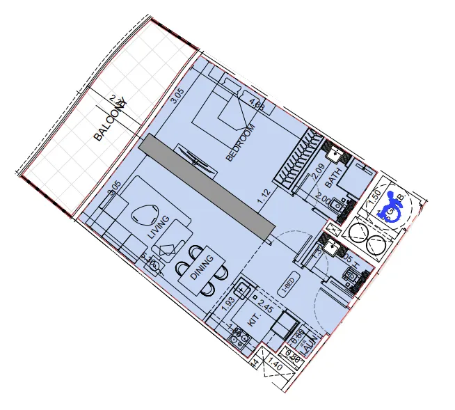 Binghatti Aquarise 1 bed floor plan, 801 sqft
