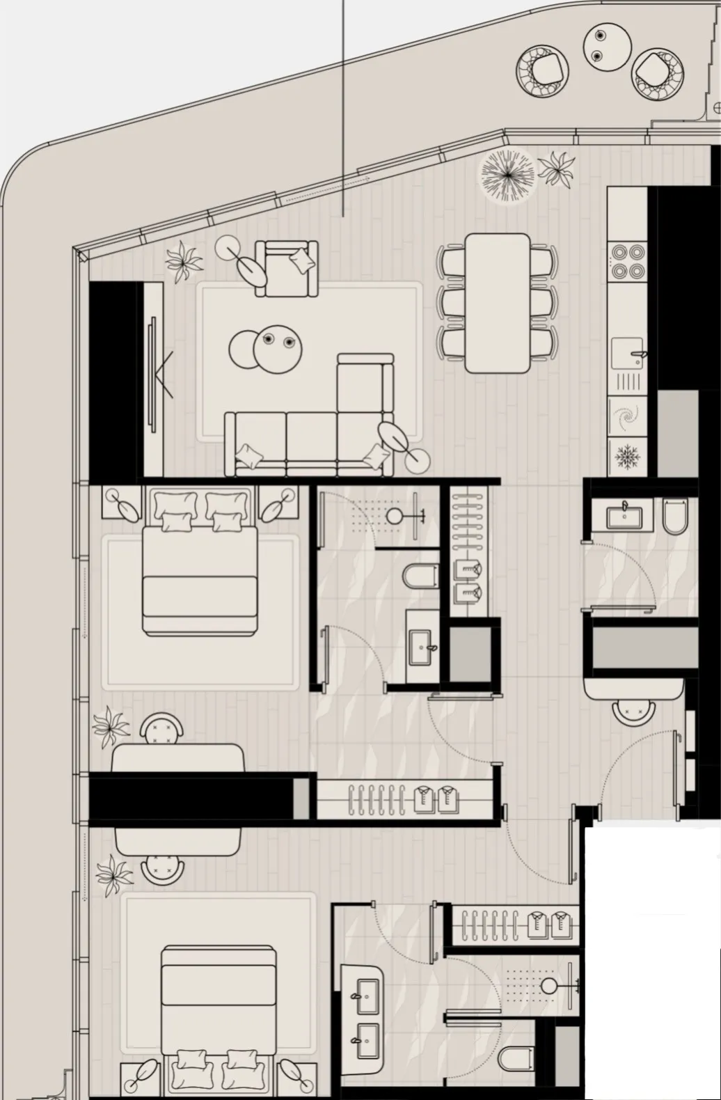 Iconic Tower 2 bed floor plan, 1,608 sqft