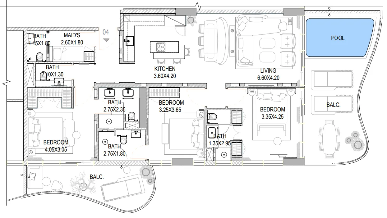 The Pier Residences 3 bed floor plan, 1,964 sqft