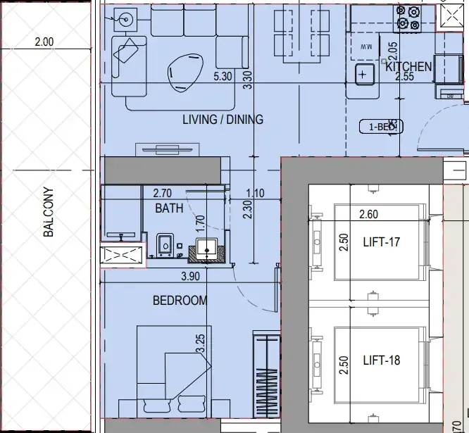 Binghatti Sky Terraces 1 bed floor plan, 770 – 776 sqft