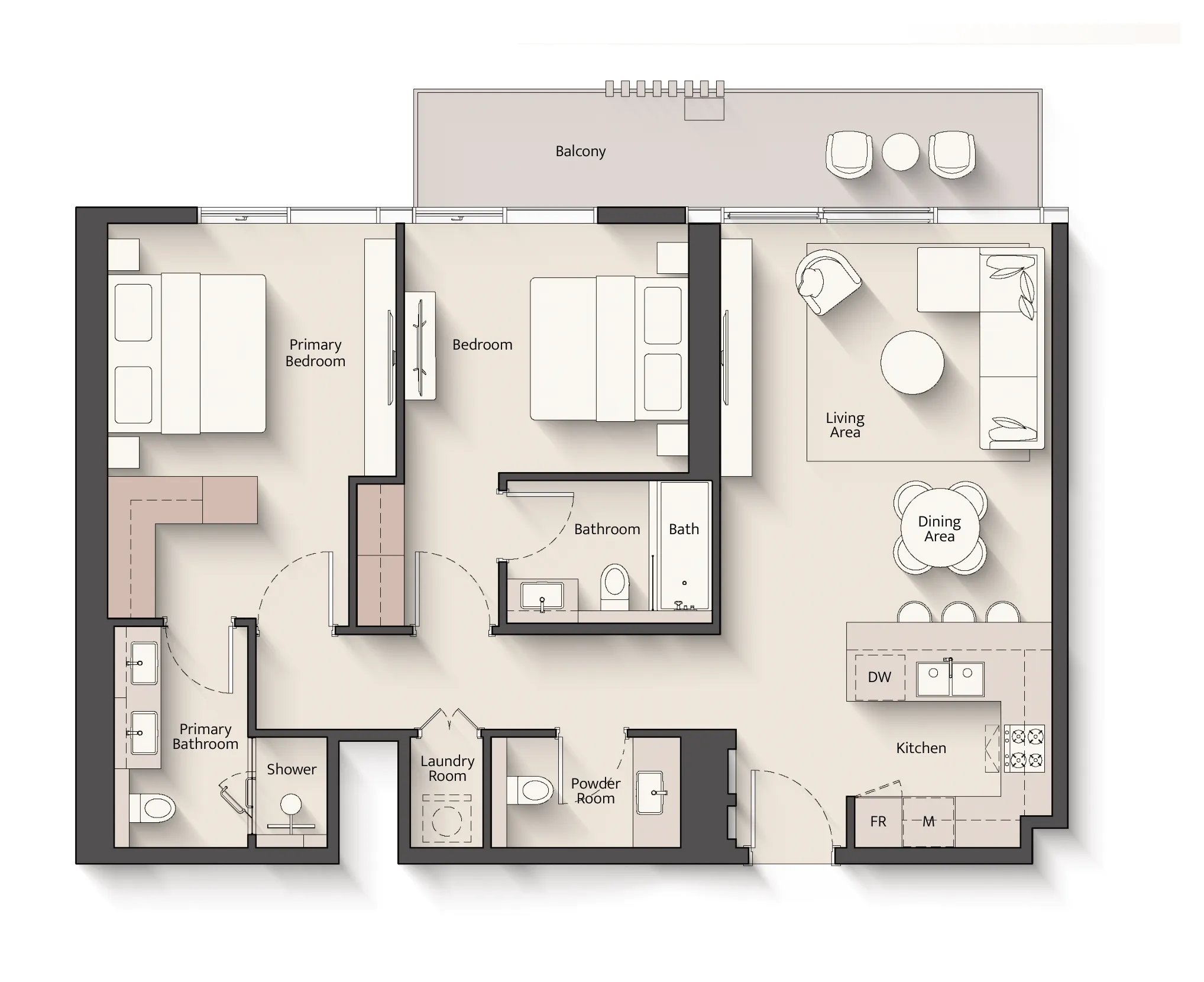 Everly Place 2 bed floor plan, 1,176 – 1,184 sqft