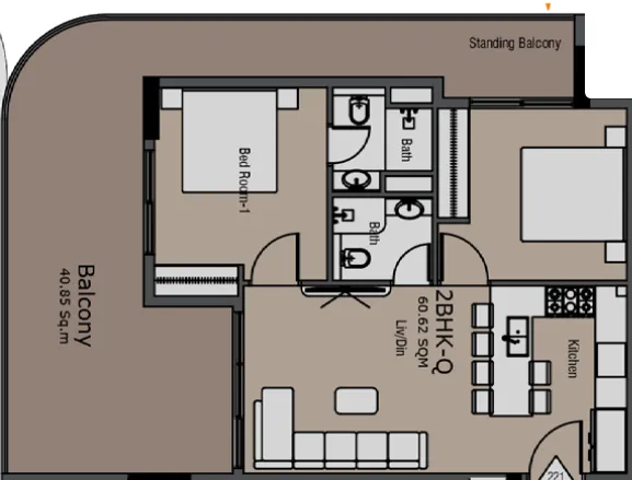 Golden Woods Albab Views 2 bed floor plan, 1,103 sqft