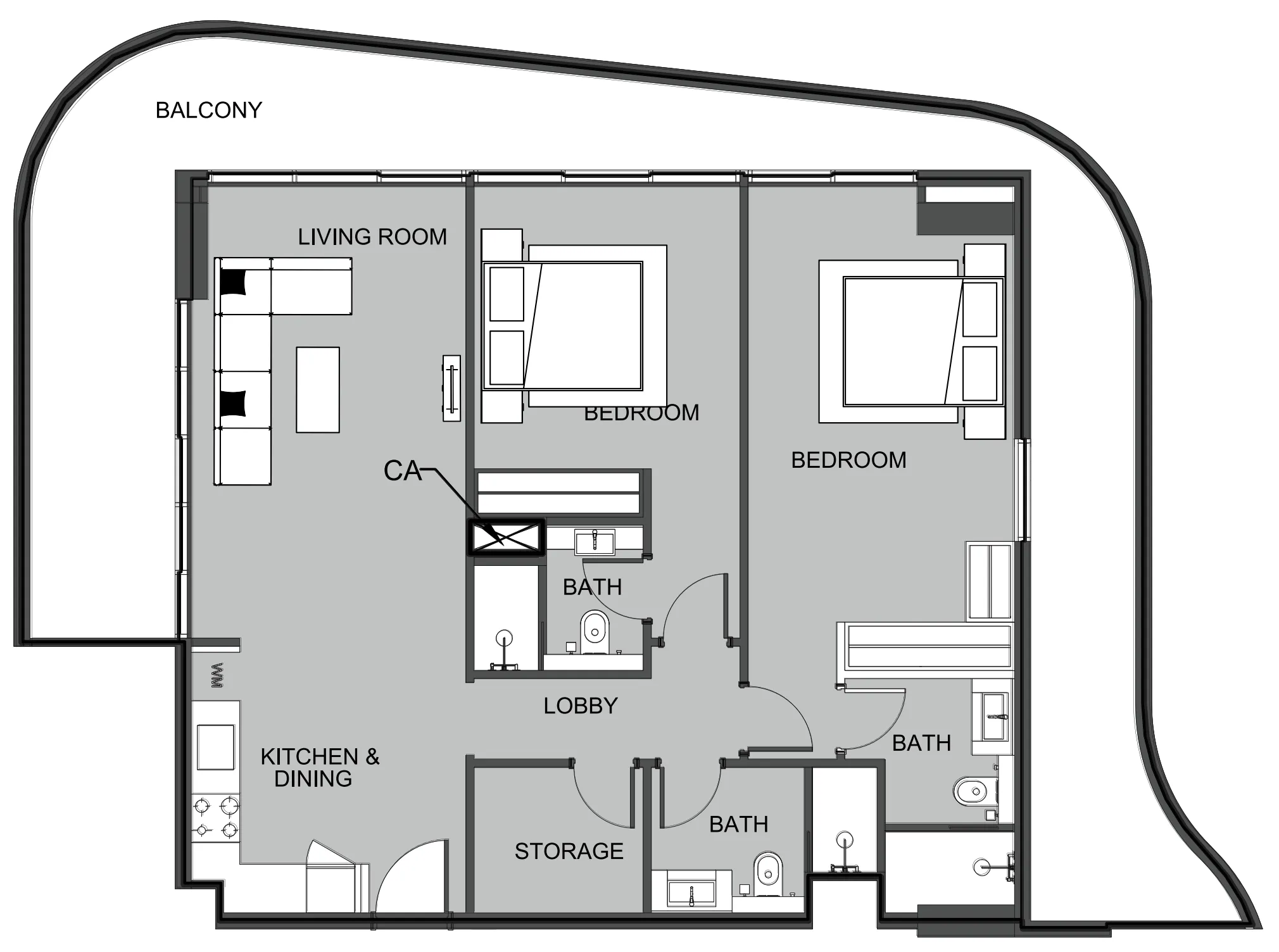 The Boulevard 2 bed floor plan, 1,484 sqft