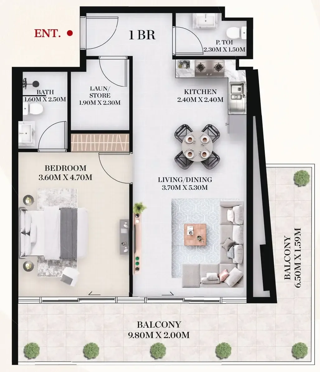 Chapter 01 by Newbury 1 bed floor plan, 1,006 sqft