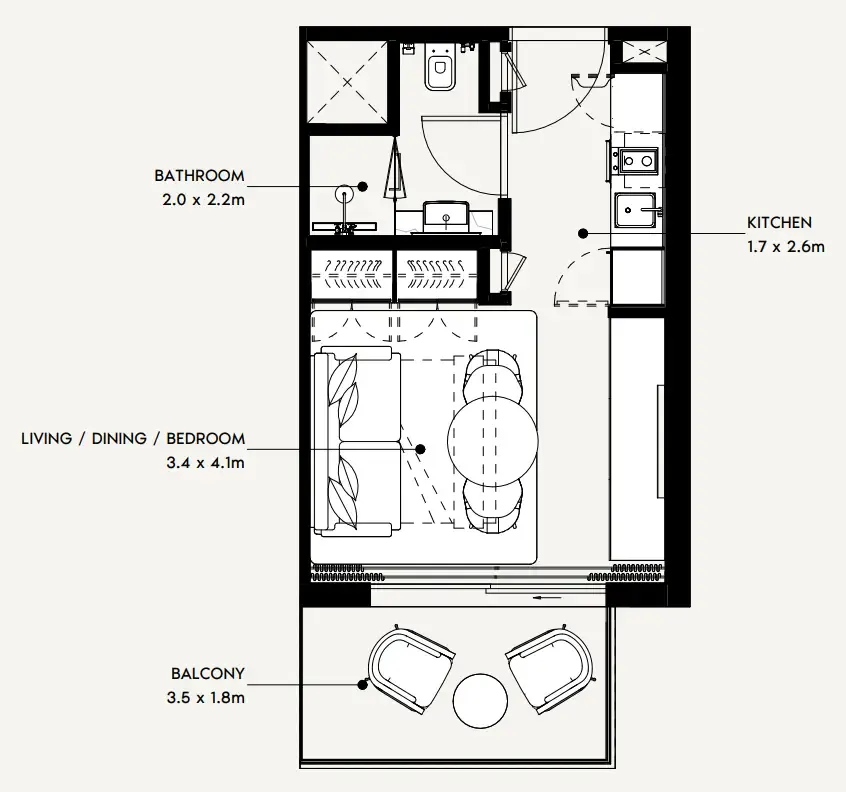 Azizi Noura Studio floor plan, 341 sqft
