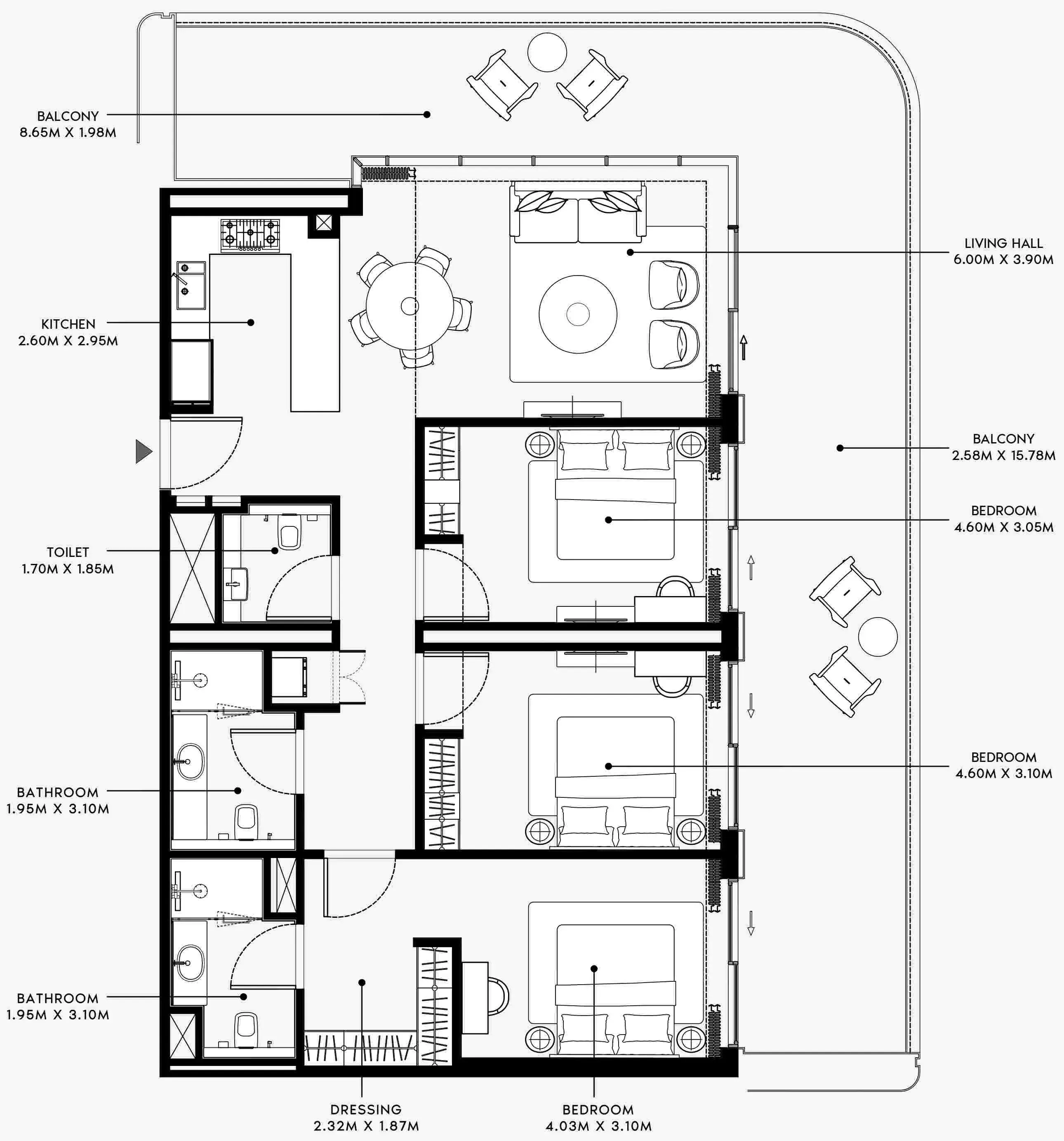 Azizi Venice 3 bed floor plan, 1,949 sqft